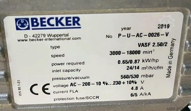Bočni kanalni ventilator sa frekventnim regulatorom Becker VASF 2.50/2