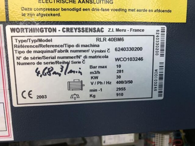 Schroefcompressor, luchtcompressor, persluchtgenerator WORTHINGTON - CREYSSENSAC Rollair 40 -- RLR 40BM6