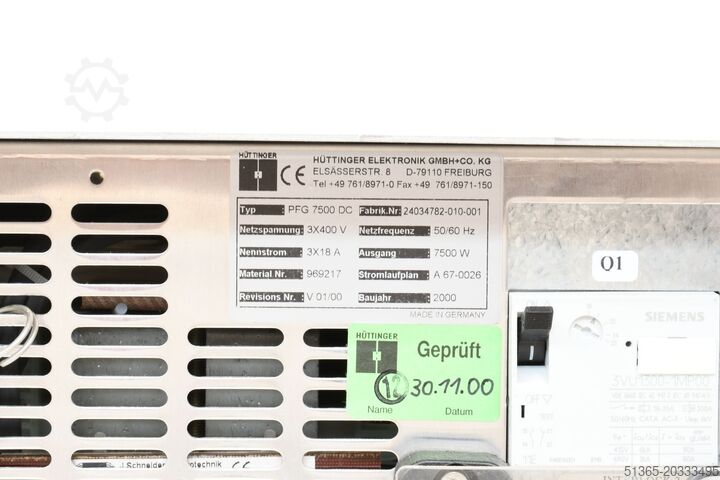 RF-generator, versie 01/00 Hüttinger Elektronik GmbH + Co.KG PFG 7500 DC