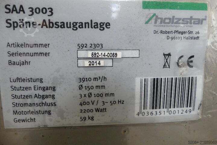 Holzstar - Chip extraction system Holzstar SAA 3003