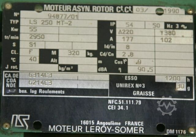 Moteur électrique 55 kW, 2950 tr/min Leroy-Somer LS250MT-2