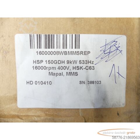 Komponent GMN HSP 150GDH 9kW 533Hz 16000rpm 400V - HSK-C63 Mapal, MMS --