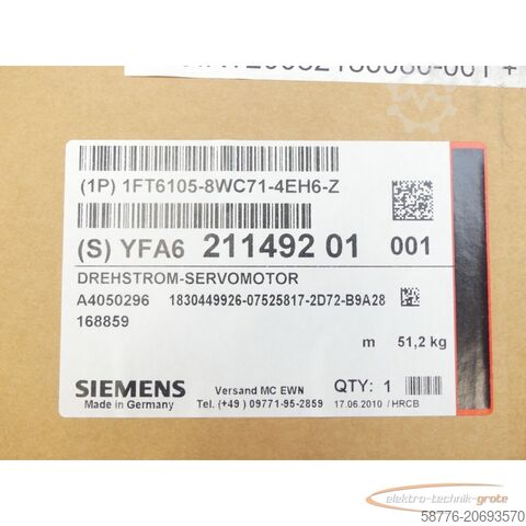μονάδα ελέγχου Siemens 1FT6105-8WC71-4EH6 - Z SN:YFA621149201001 - ! -