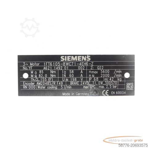 μονάδα ελέγχου Siemens 1FT6105-8WC71-4EH6 - Z SN:YFA621149201002 - ! -