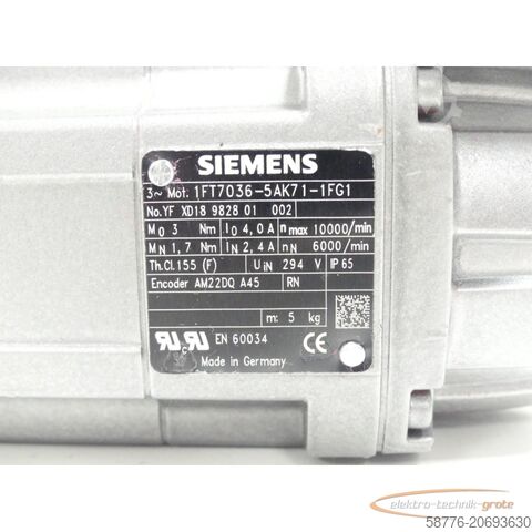 Unità di controllo Siemens 1FT7036-5AK71-1FG1 Synchronservomotor SN:YFXD18982801002