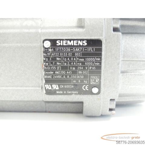Steuerung Siemens 1FT7036-5AK71-1FL1 Synchronmotor SN:YFA722013302002