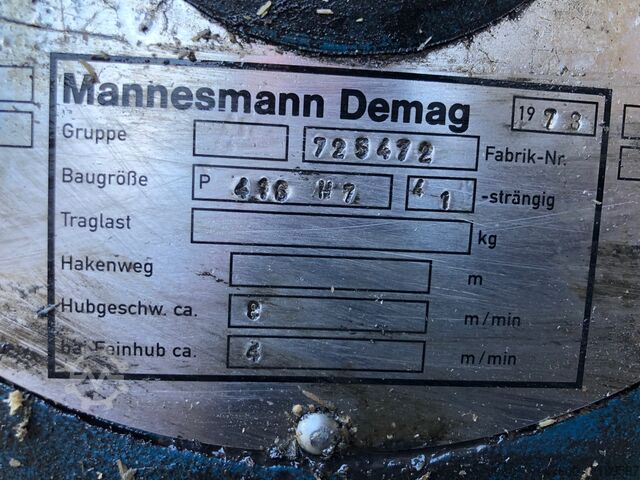 Staaldraadtakel Hijskraan Binnenkraan Demag P Hubwerk Hubwerk 6300KG 6,3to P416 H7 HUB 3,5m Kran 400V 50Hz