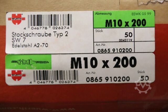 Stockschraube M10 x 200 50 Stück Würth 2 SW 7 Edelstahl A2-70