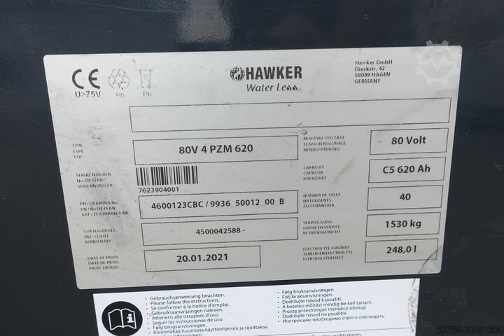 Staplerbatterie Batterie Akku Hawker Ironclad 80V 4PzS620 94% Baujahr 2021