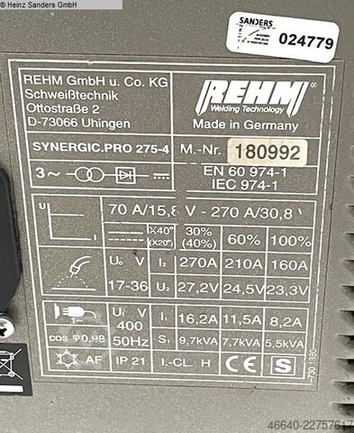 Sistema de soldadura REHM Synergic Pro 275-4