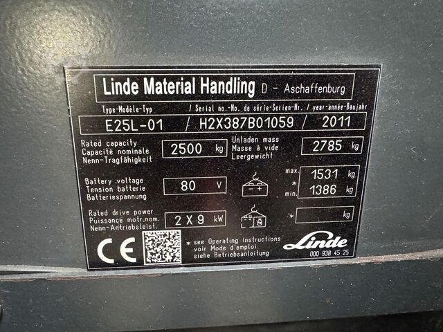 2011 Serwis + kontrola UVV do 09/2027 Linde E25L
