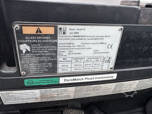 Hyster H4.0FT5 Triplo 515 sollevamento libero / traslatore laterale / posizionatore forche Diesel 20 HYSTER H4.0FT5 Triplo 515 Freelift / Sideshift / Vorkversteller Diesel 2008