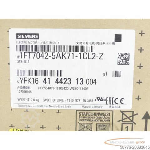 Siemens motor Siemens 1FT7042-5AK71-1CL2 - Z SN:YFK1641442313004 - ! -
