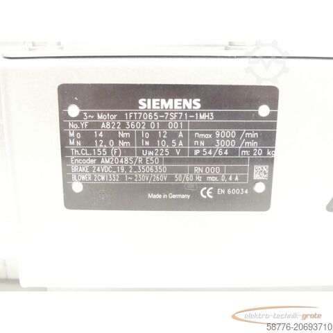 Motore Siemens Siemens 1FT7065-7SF71-1MH3 Synchronmotor SN:YFA822360201001