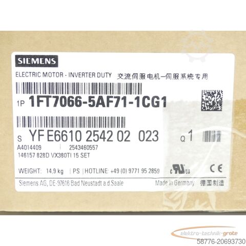 Siemens motor Siemens 1FT7066-5AF71-1CG1 Synchronmotor SN:YFE6610254202023 - ! -