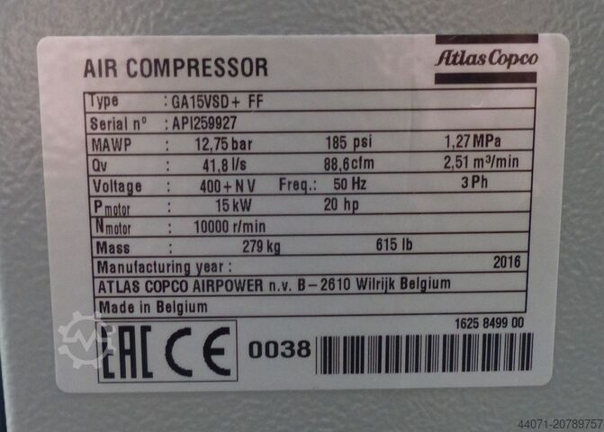 Screw compressor GA15VSD+FF Atlas Copco GA15VSD+FF