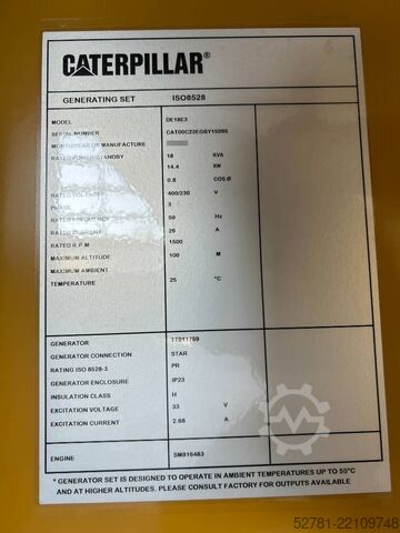 Adalékanyag CAT DE18E3 - 18 kVA Generator - DPX-18002
