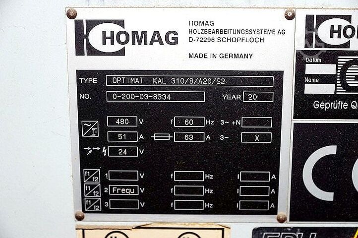 Kantenlijmer HOMAG OPTIMAT KAL 310 / 8 / A20 / S2