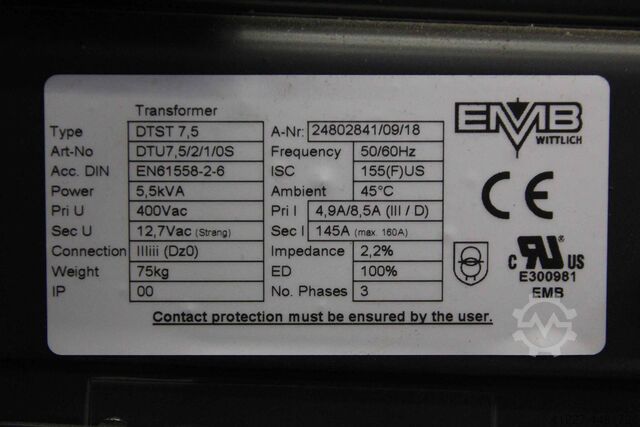 Transformers 5,5 kVA 2 pieces EMB Wittlich 2x DTST 7,5