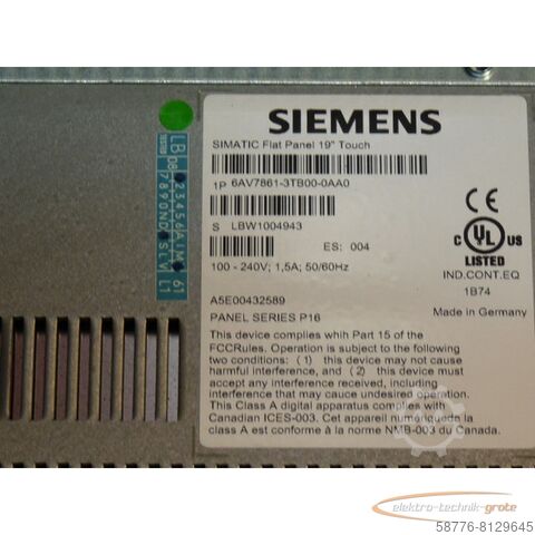 Komponente Siemens 6AV7861-3TB00-0AA0 Simatik Flat Panel  - gebraucht Top Zustand -
