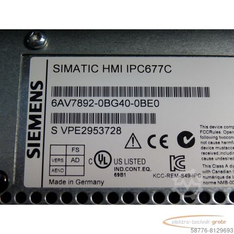 Siemens komponent Siemens 6AV7872-0BC20-0AA0 Simatik Panel PC 677B SN: 001B1B82F183 gebraucht - TOP Zustand
