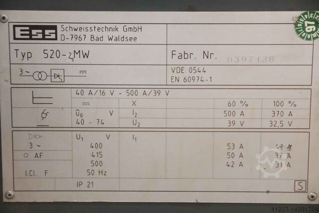 Συγκολλητής τόξου με προστασία αερίου 500 A ESS 520-2 MW ESS DVK 17
