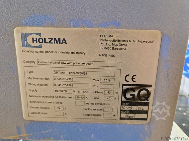 Piła do wymiarowania paneli 3800x3800mm HOLZMA HPP200/38/38