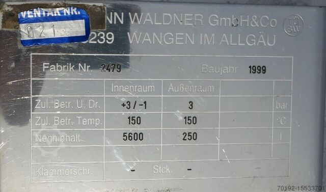 5600 liter verwarmbare/koelbare druktank gemaakt van V2A  