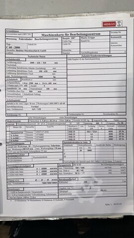 Centro di lavoro CNC - montante mobile HEDELIUS C60 - 2000