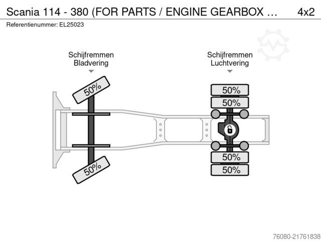 Standaard trekker Scania 114 - 380 (FOR PARTS / ENGINE GEARBOX RUNNING /...