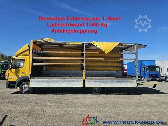 Plattewagen met zeil Mercedes-Benz Atego 1227 Plane Spriegel LBW BÄR 1.500 Kg + AHK