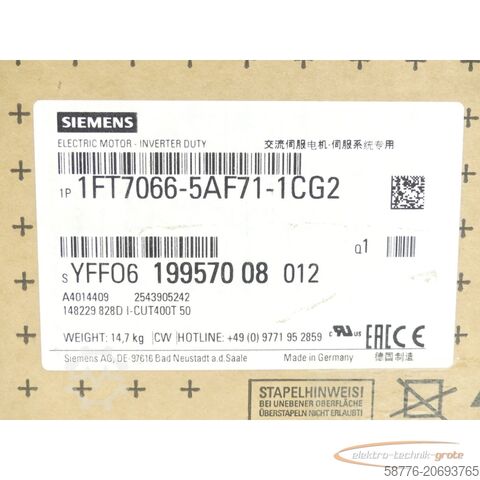 Siemens motor Siemens 1FT7066-5AF71-1CG2 Synchronmotor SN:YFF0619957008012 - ! -