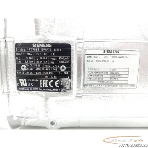 Siemens motor Siemens 1FT7066-5WF70-1FH1 SN:YFF9620657705001 generalüberholt mit 12 Monaten Gewährleistung