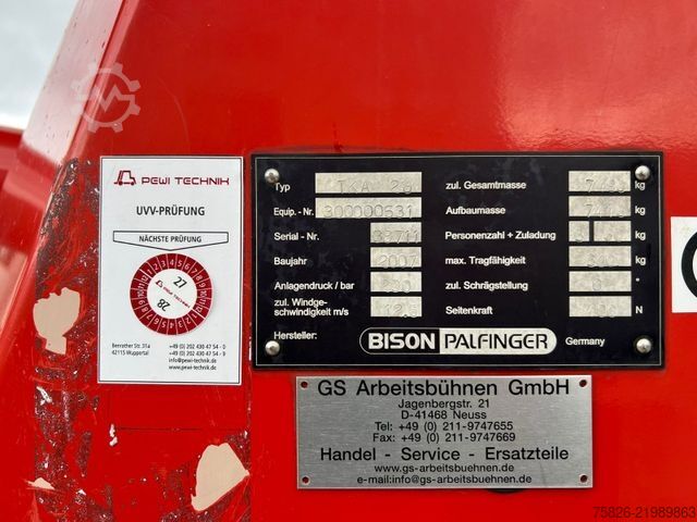 Piattaforma aerea montata su camion MAN TGL 8.180 Bison Palfinger TKA 28 M Hubsteiger