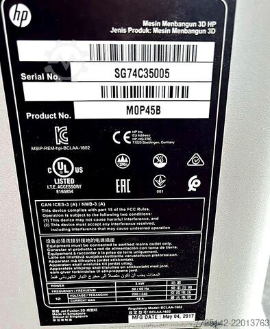 Apenas 7.431 h · 2 unidades de construção HP Jet Fusion 3D 4200