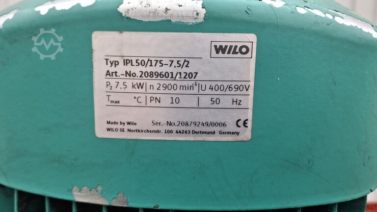 Wilo pompası, sıvı pompası 7,5 kW Wilo IPL50/175-7.5/2