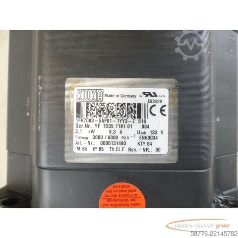 Unité de contrôle KUKA 1FK7083-5AF81-1YY3-Z S16 Servomotor SN: YFT035716101084