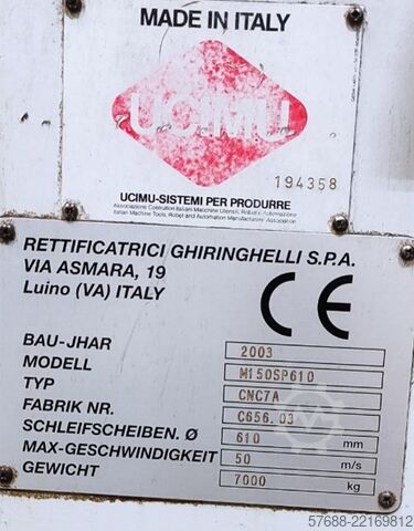 Mașină de rectificat fără centru Ghiringhelli M150 SP 610