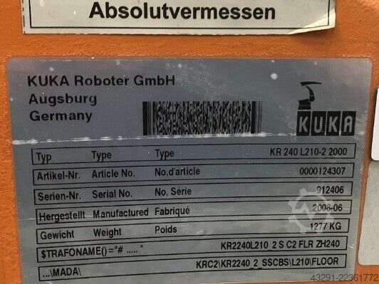 Průmyslový robot KUKA KR 240 L210-2 2000 Seriennr. 912406