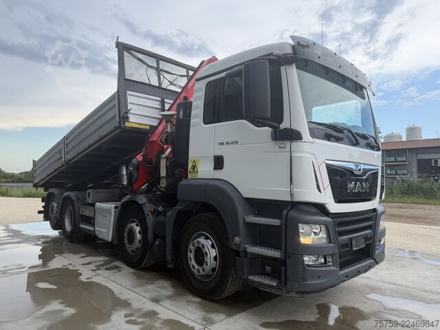 Kipper LKW MAN 35.470 TGS Kipper + Kran Fassi F485 8x2