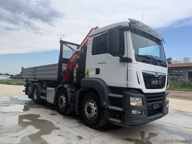 Kipper LKW MAN 35.470 TGS Kipper + Kran Fassi F485 8x2