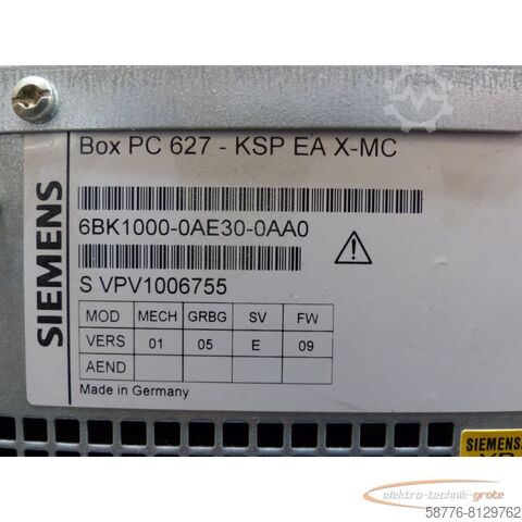 Siemens onderdeel Siemens 6BK1000-0AE30-0AA0 Box PC 627-KSP EA X-MC SN:VPV1006755 , ohne Festplatte