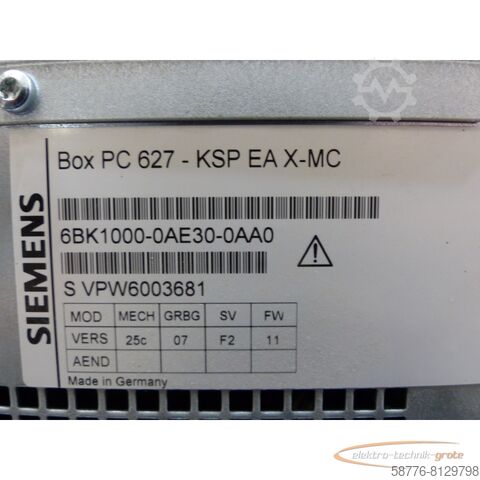 Siemens onderdeel Siemens 6BK1000-0AE30-0AA0 Box PC 627-KSP EA X-MC SN:VPW6003681 , ohne Festplatte