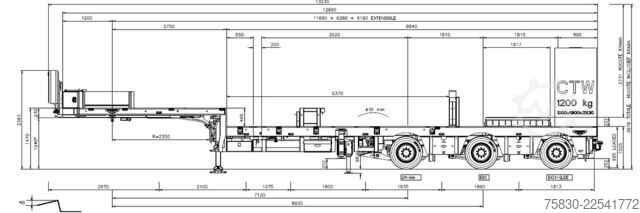 Nízký nakladač Broshuis 3ABSD / EXTENADABLE / HIAB 95 tm + JIB / ELECTR...
