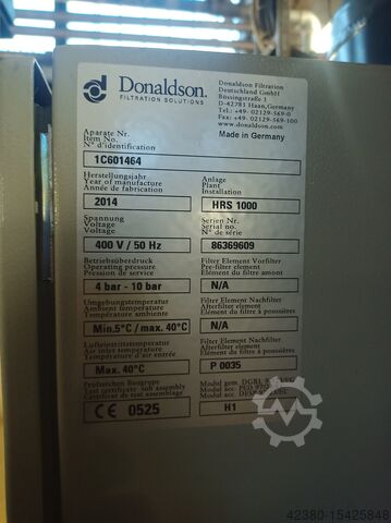 Secador por adsorción de aire comprimido Donaldson Filtration HRS 1000 Ultrafilter