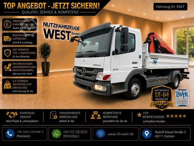 Carrinha basculante trilateral MERCEDES-BENZ Atego 818 Meiller Kipper Palfinger Kran
