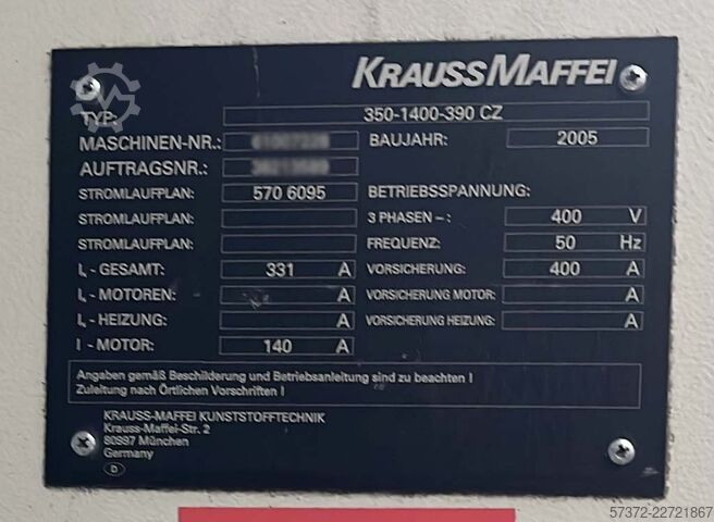 Máquina de moldeo por inyección KraussMaffei KM 350-1400-390 CZ