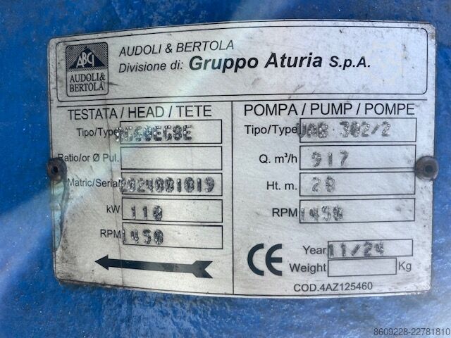 Bomba centrífuga Audoli & Bertola VHL 382/2 Vertical Pump 317 m³/h – ABB 110 kW