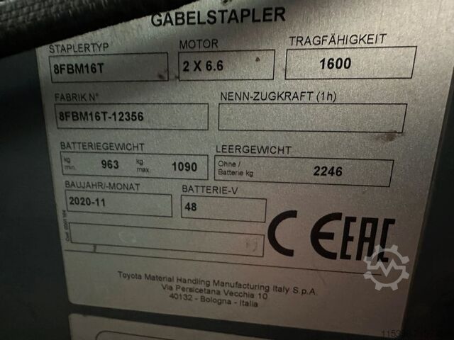 Carretilla eléctrica de 4 ruedas Toyota 8FBM16T - FREIHUB-MAST !!!