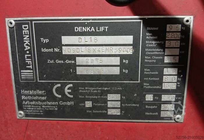 Hefplatform Rothlehner Denka Lift DL18